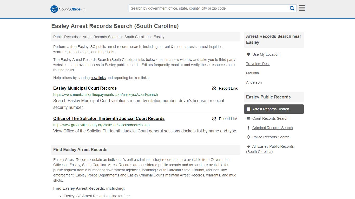 Arrest Records Search - Easley, SC (Arrests & Mugshots) - County Office