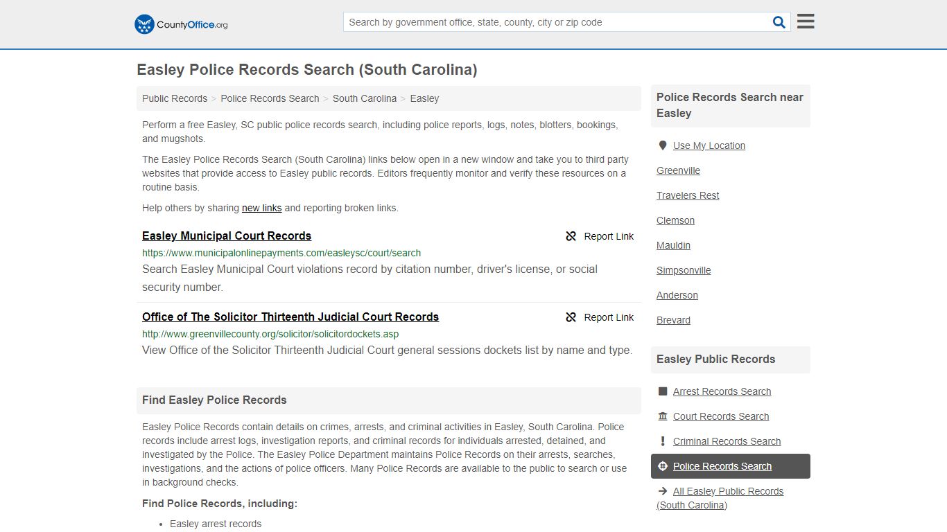 Police Records Search - Easley, SC (Accidents & Arrest Records)